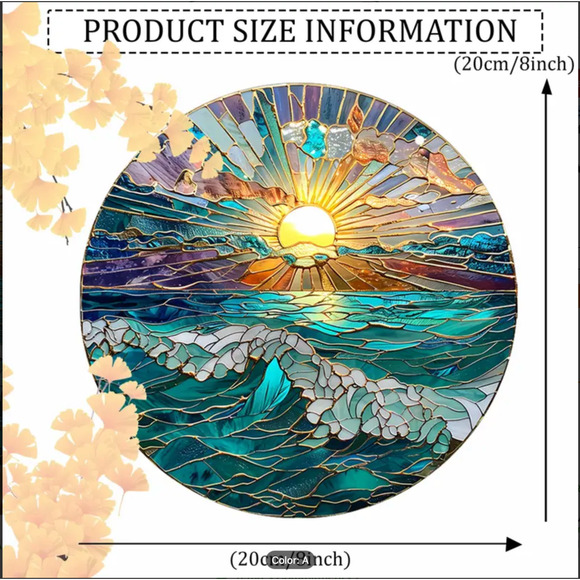 Ocean Beach Lake Sunset Stained Glass Look Suncatcher - 8"x8" Great Gift - Picture 5 of 6